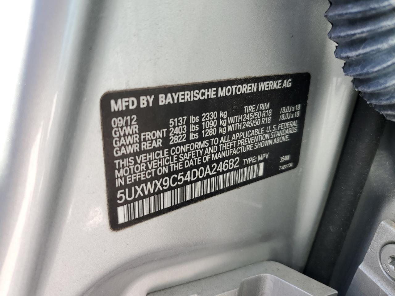 2013 BMW X3 VIN 5UXWX9C54D0A24682 Copart auction photo, water/flood damage thumbnail 14