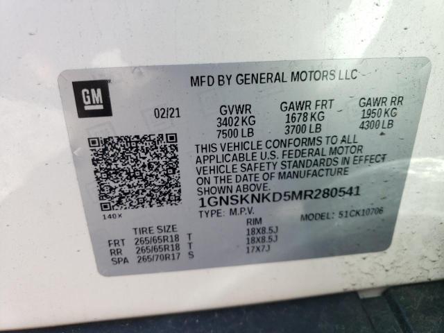 2021 Chevrolet Tahoe VIN 1GNSKNKD5MR280541 Copart auction photo, water/flood / mechanical damage thumbnail 13
