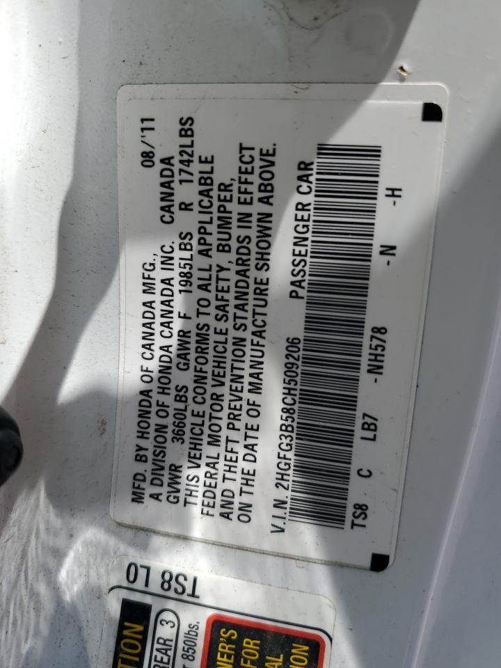 2012 Honda Civic VIN 2HGFG3B58CH509206 Copart auction photo, all over damage thumbnail 14