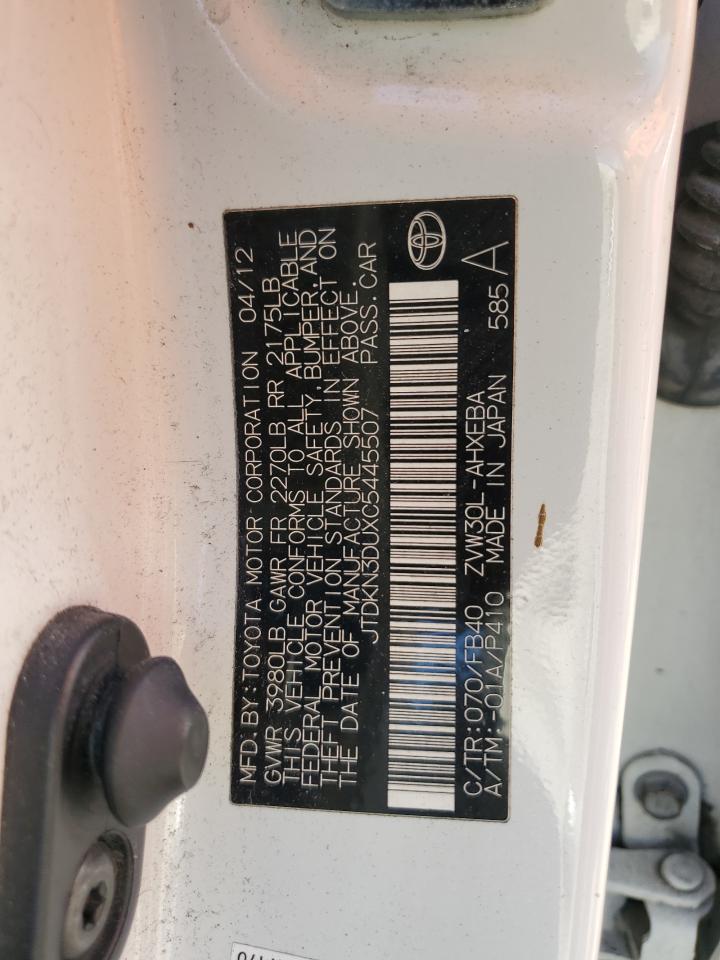 2012 Toyota Prius VIN JTDKN3DUXC5445507 Copart auction photo, front end / rear end damage thumbnail 13