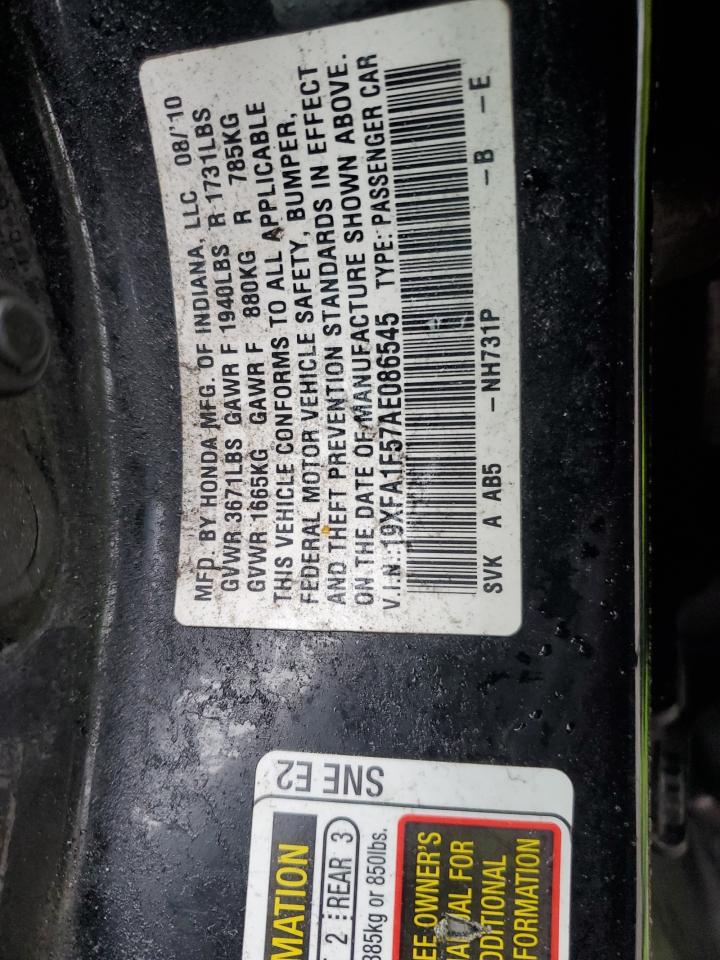 2010 Honda Civic VIN 19XFA1F57AE086545 Copart auction photo, front end / rear end damage thumbnail 13