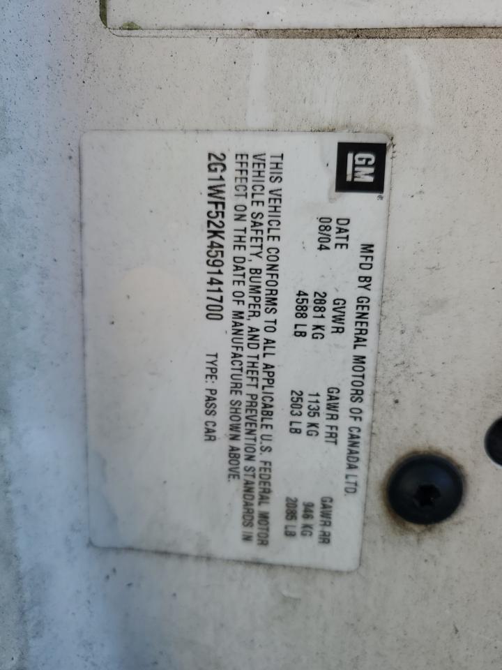 2005 Chevrolet Impala VIN 2G1WF52K459141700 Copart auction photo, burn - engine / side damage thumbnail 12