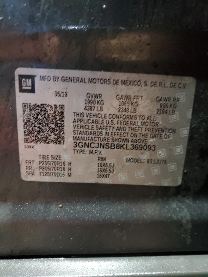 2019 Chevrolet Trax VIN 3GNCJNSB8KL369093 Copart auction photo, rear end / side damage thumbnail 12
