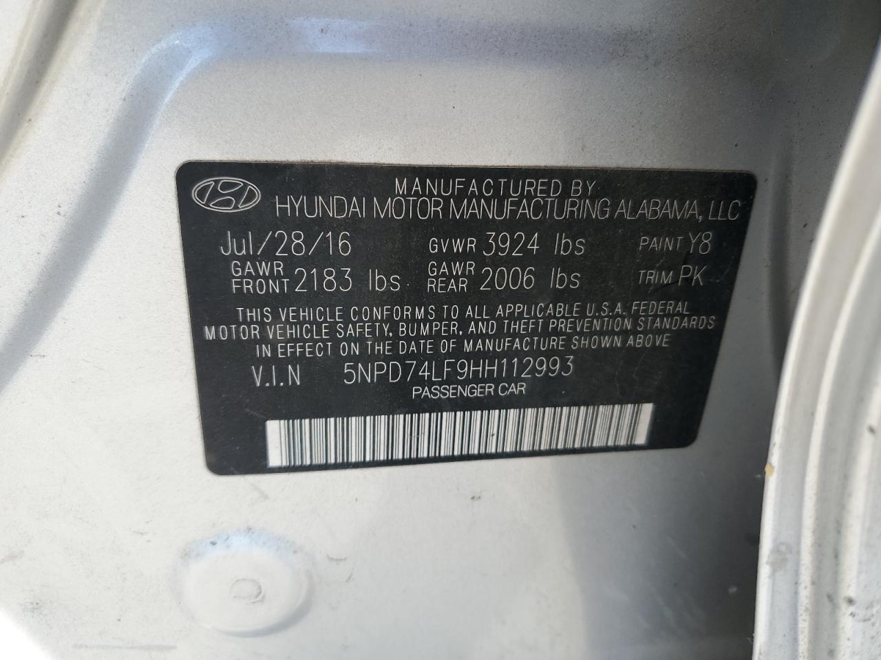 2017 Hyundai Elantra VIN 5NPD74LF9HH112993 Copart auction photo, front end damage thumbnail 14