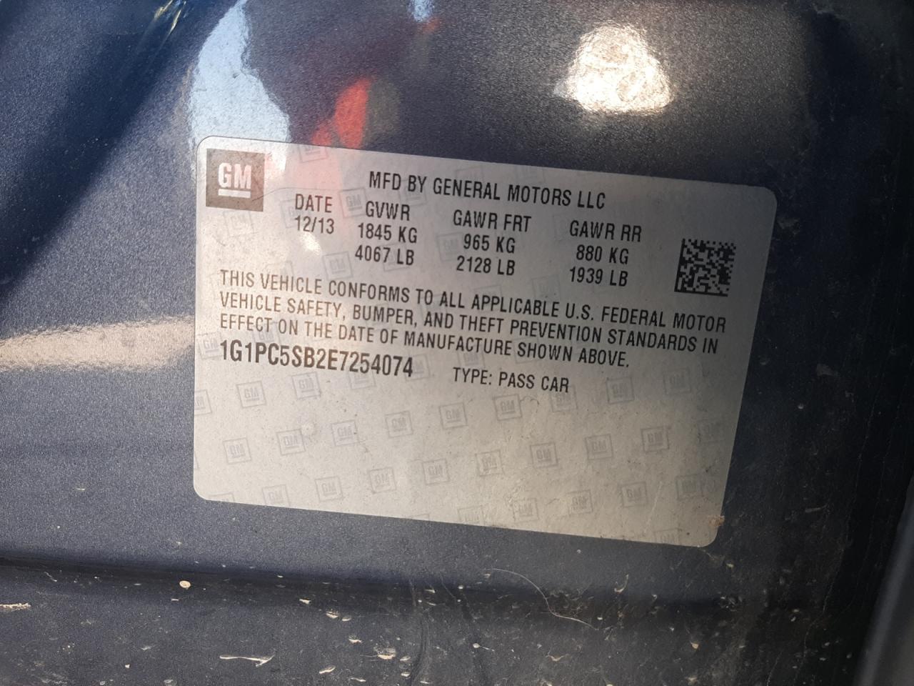 2014 Chevrolet Cruze VIN 1G1PC5SB2E7254074 Copart auction photo, front end damage thumbnail 12