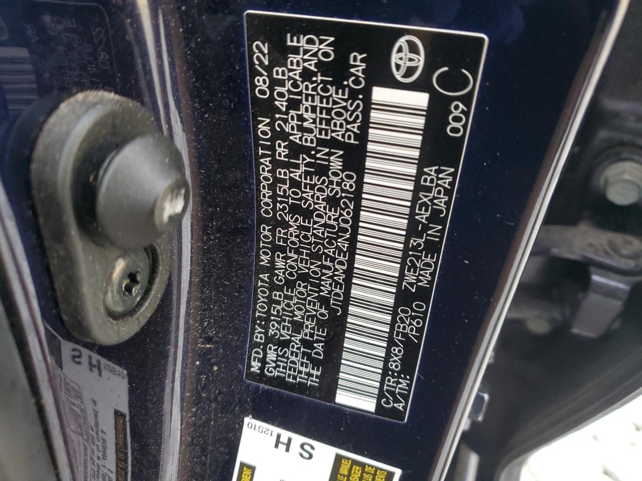 2022 Toyota Corolla VIN JTDEAMDE4NJ062180 Copart auction photo, front end damage thumbnail 14