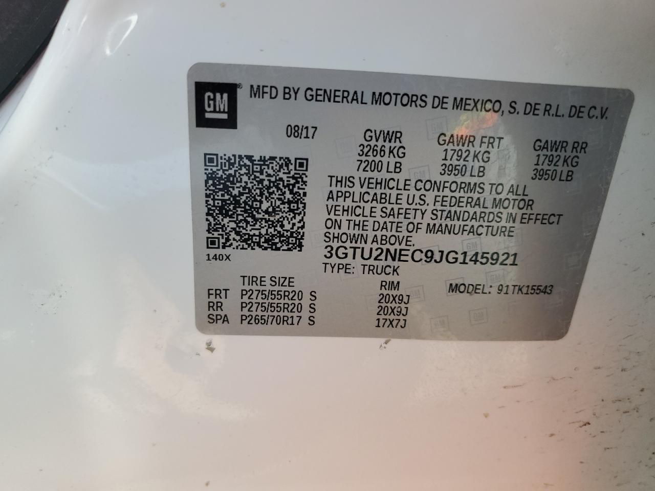 2018 GMC Sierra VIN 3GTU2NEC9JG145921 Copart auction photo, side damage thumbnail 12