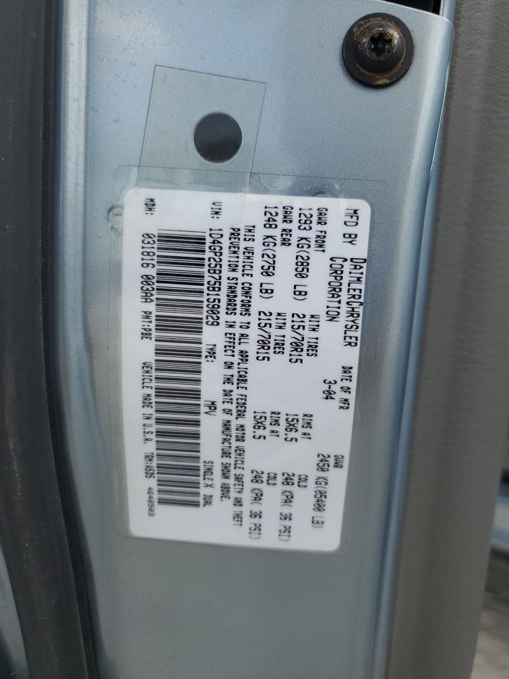 2005 Dodge Caravan VIN 1D4GP25B75B159029 Copart auction photo, side damage thumbnail 13