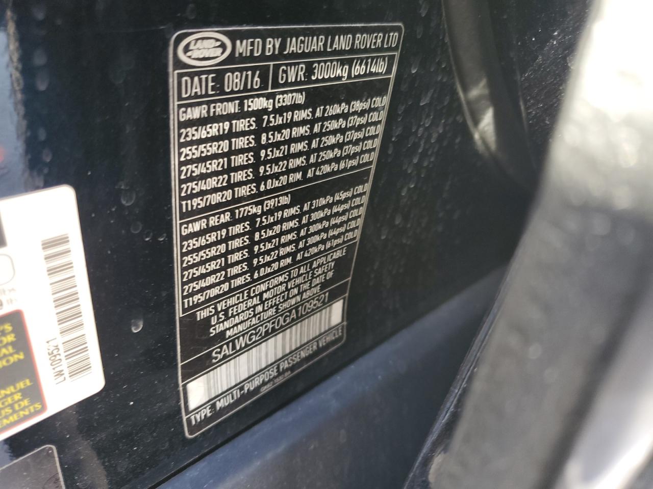 2016 Land Rover Range Rover VIN SALWG2PF0GA109521 Copart auction photo, front end damage thumbnail 13