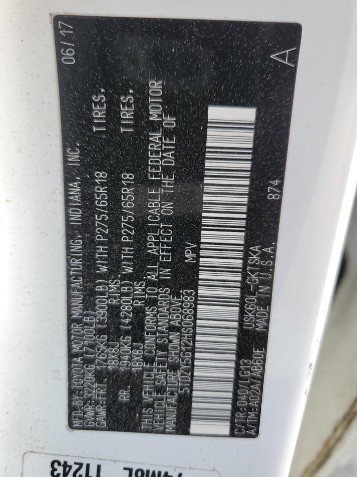 2017 Toyota Sequoia VIN 5TDZY5G12HS068983 Copart auction photo, front end / undercarriage damage thumbnail 14