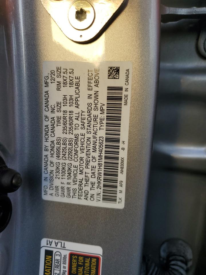 2021 Honda CR-V VIN 2HKRW1H81MH405623 Copart auction photo, water/flood damage thumbnail 14