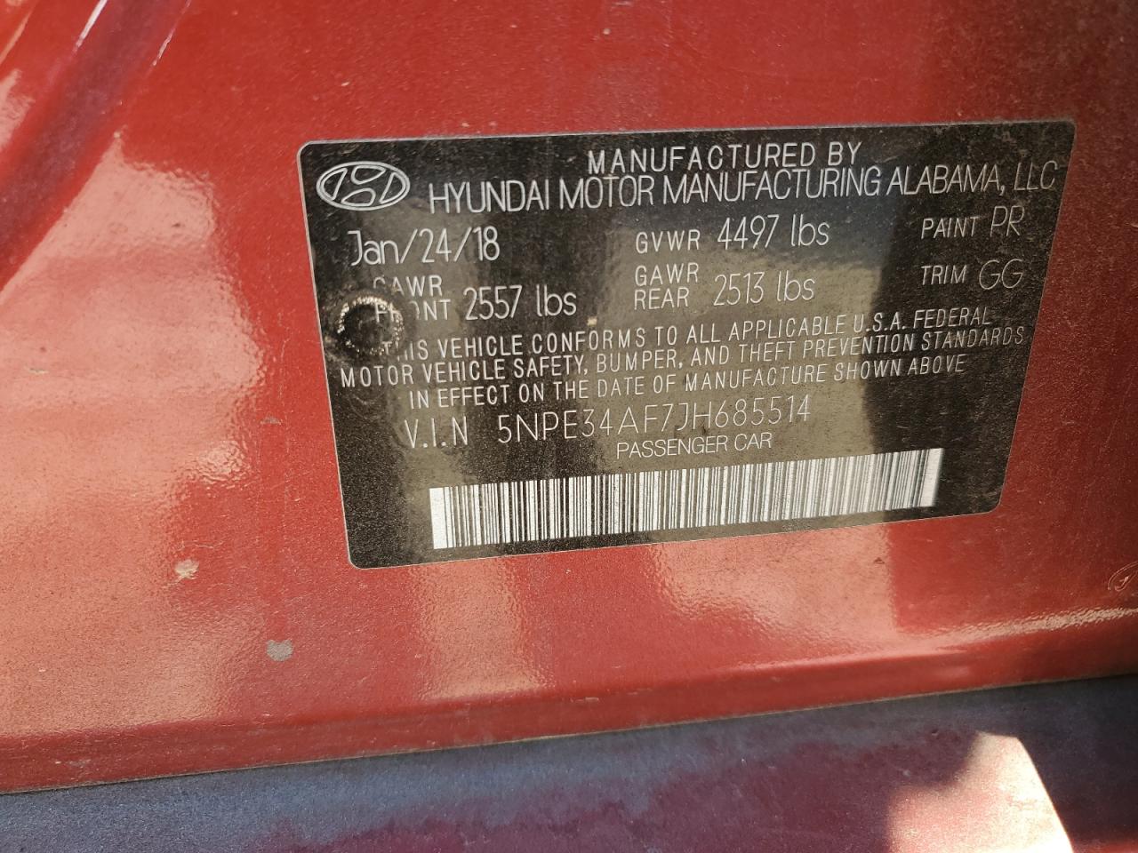 2018 Hyundai Sonata VIN 5NPE34AF7JH685514 Copart auction photo, rear end damage thumbnail 15