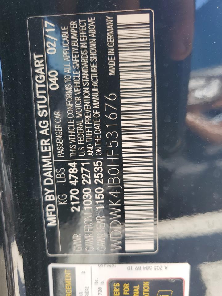 2017 Mercedes-Benz C-klasse VIN WDDWK4JB0HF531676 Copart auction photo, water/flood damage thumbnail 13