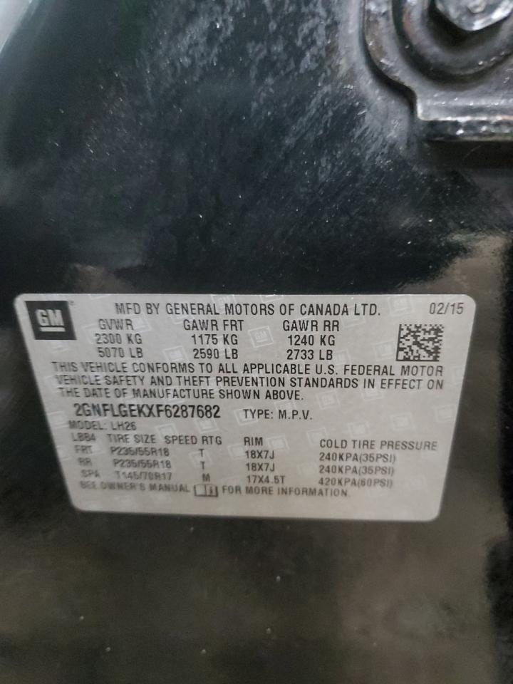 2015 Chevrolet Equinox VIN 2GNFLGEKXF6287682 Copart auction photo, front end / rear end damage thumbnail 14