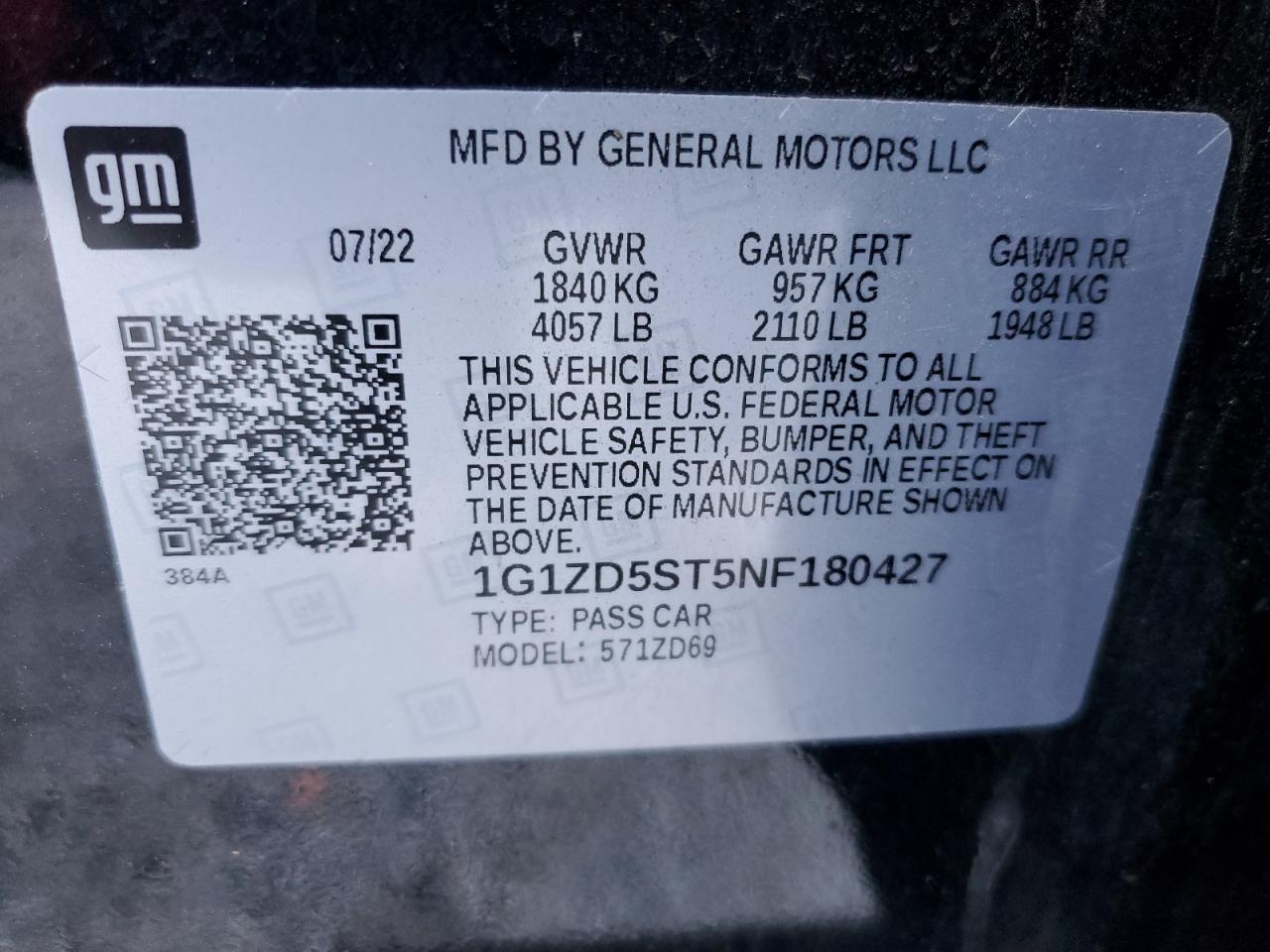 2022 Chevrolet Malibu VIN 1G1ZD5ST5NF180427 Copart auction photo, mechanical damage thumbnail 12