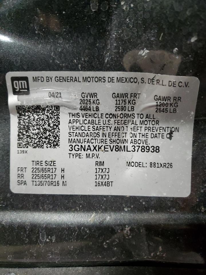 2021 Chevrolet Equinox VIN 3GNAXKEV8ML378938 Copart auction photo, side damage thumbnail 16