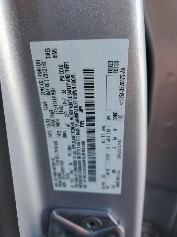 2017 Ford Escape VIN 1FMCU9G99HUB93808 Copart auction photo, rear end damage thumbnail 13