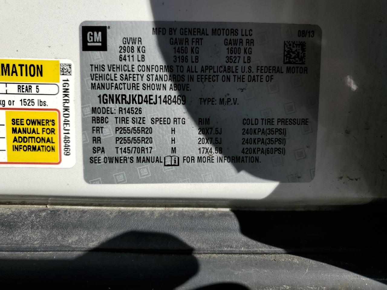 2014 Chevrolet Traverse VIN 1GNKRJKD4EJ148469 Copart auction photo, front end damage thumbnail 16