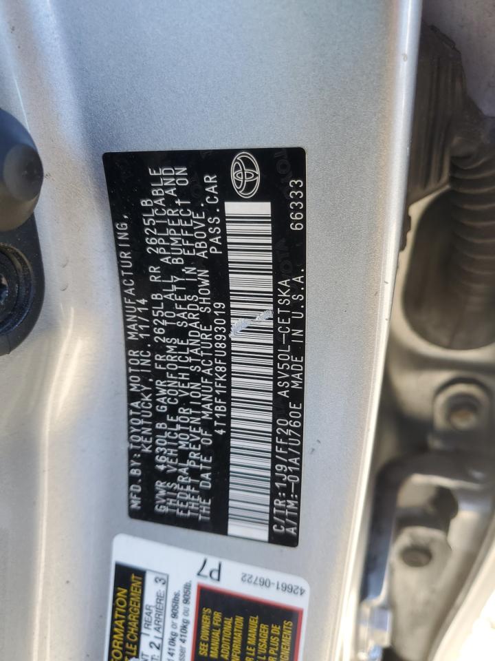 2015 Toyota Camry VIN 4T1BF1FK8FU893019 Copart auction photo, side / front end damage thumbnail 12