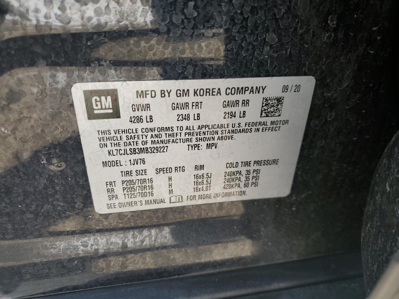 2021 Chevrolet Trax VIN KL7CJLSB3MB329227 Copart auction photo, front end / side damage thumbnail 13