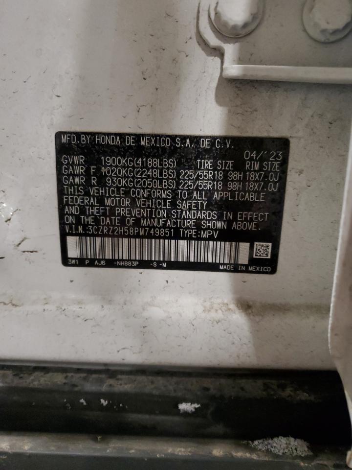 2023 Honda HR-V VIN 3CZRZ2H58PM749851 Copart auction photo, front end damage thumbnail 13