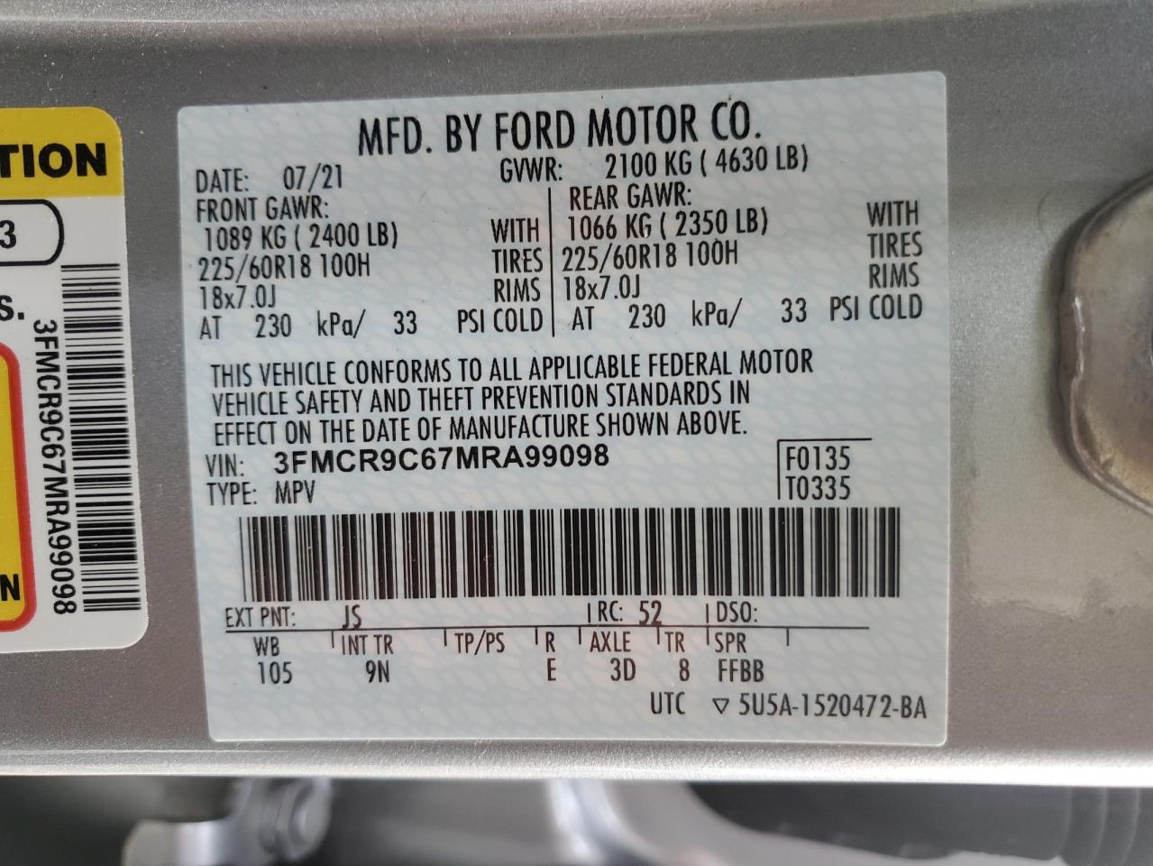 2021 Ford Bronco VIN 3FMCR9C67MRA99098 Copart auction photo, all over damage thumbnail 13