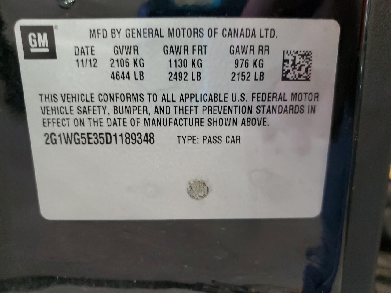 2013 Chevrolet Impala VIN 2G1WG5E35D1189348 Copart auction photo, rear end / minor dent/scratches damage thumbnail 13