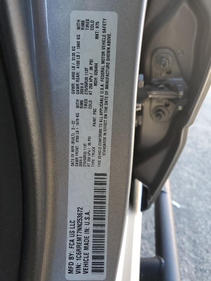 2022 RAM 1500 VIN 1C6RREMT7NN253672 Copart auction photo, undercarriage / front end damage thumbnail 12