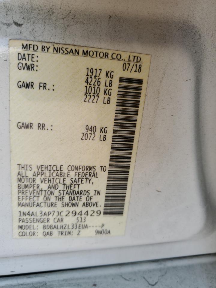 2018 Nissan Altima VIN 1N4AL3AP7JC294429 Copart auction photo, front end damage thumbnail 12