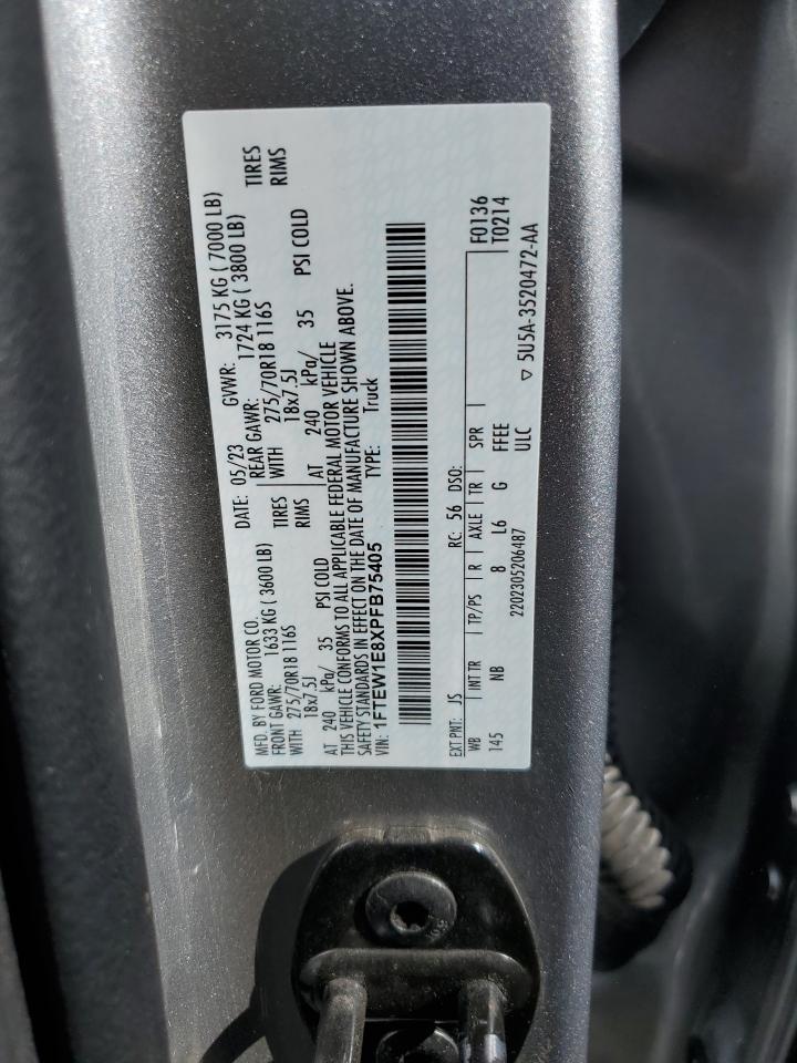 2023 Ford F-150 VIN 1FTEW1E8XPFB75405 Copart auction photo, front end damage thumbnail 14