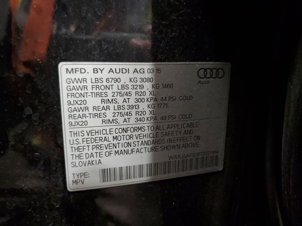 2015 Audi Q7 VIN WA1LGAFE0FD021184 Copart auction photo, front end damage thumbnail 13