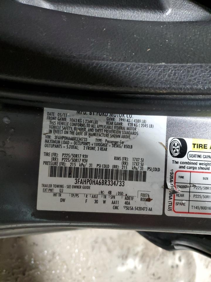 2011 Ford Fusion VIN 3FAHP0HA6BR334733 Copart auction photo, front end / rear end damage thumbnail 14
