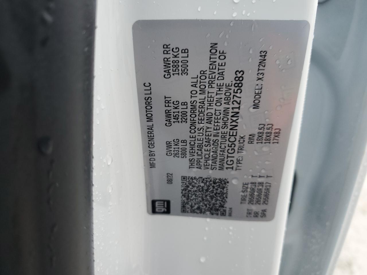 2022 GMC Canyon VIN 1GTG5CENXN1275883 Copart auction photo, front end damage thumbnail 13