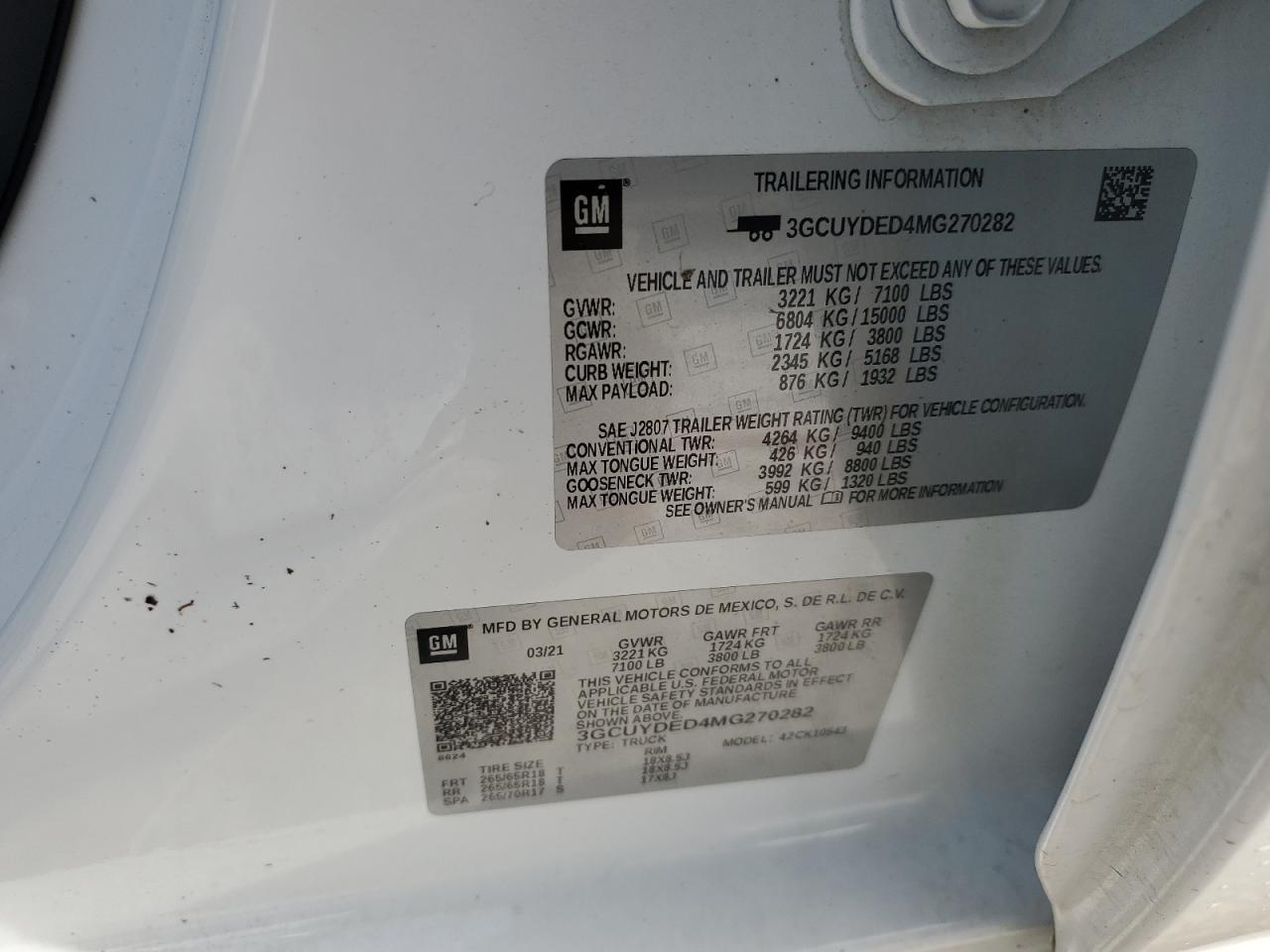 2021 Chevrolet Silverado VIN 3GCUYDED4MG270282 Copart auction photo, front end damage thumbnail 12