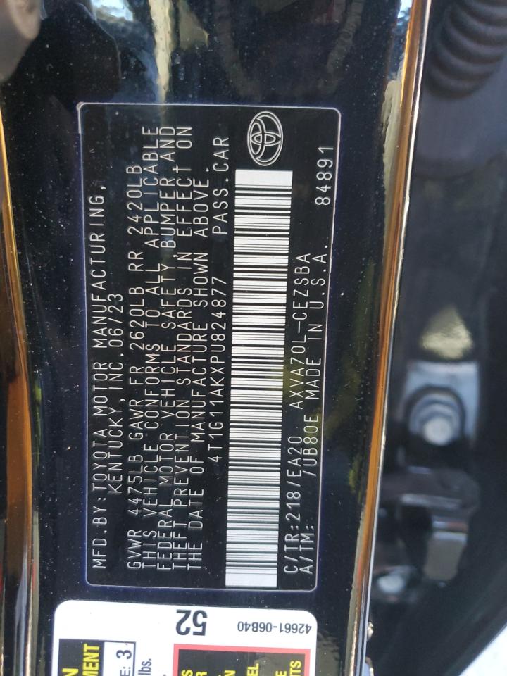 2023 Toyota Camry VIN 4T1G11AKXPU824877 Copart auction photo, rear end damage thumbnail 12