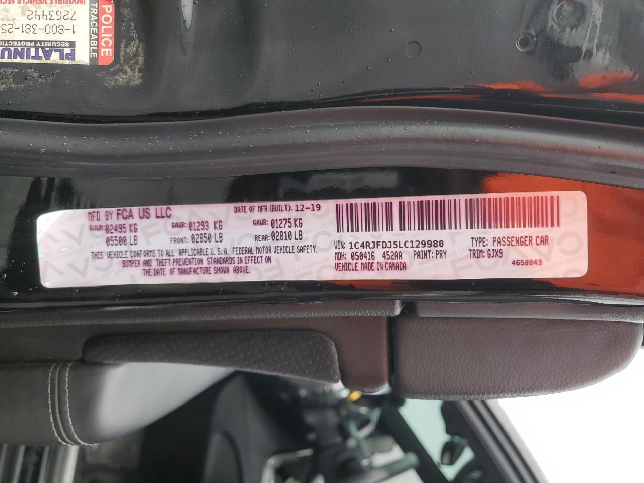 2020 Jeep Grand Cherokee VIN 1C4RJFDJ5LC284433 Copart auction photo, missing/altered vin / vandalism damage thumbnail 13
