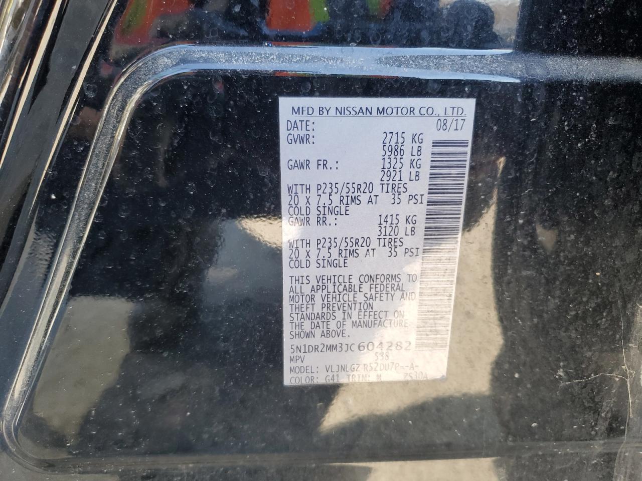 2018 Nissan Pathfinder VIN 5N1DR2MM3JC604282 Copart auction photo, front end / side damage thumbnail 13