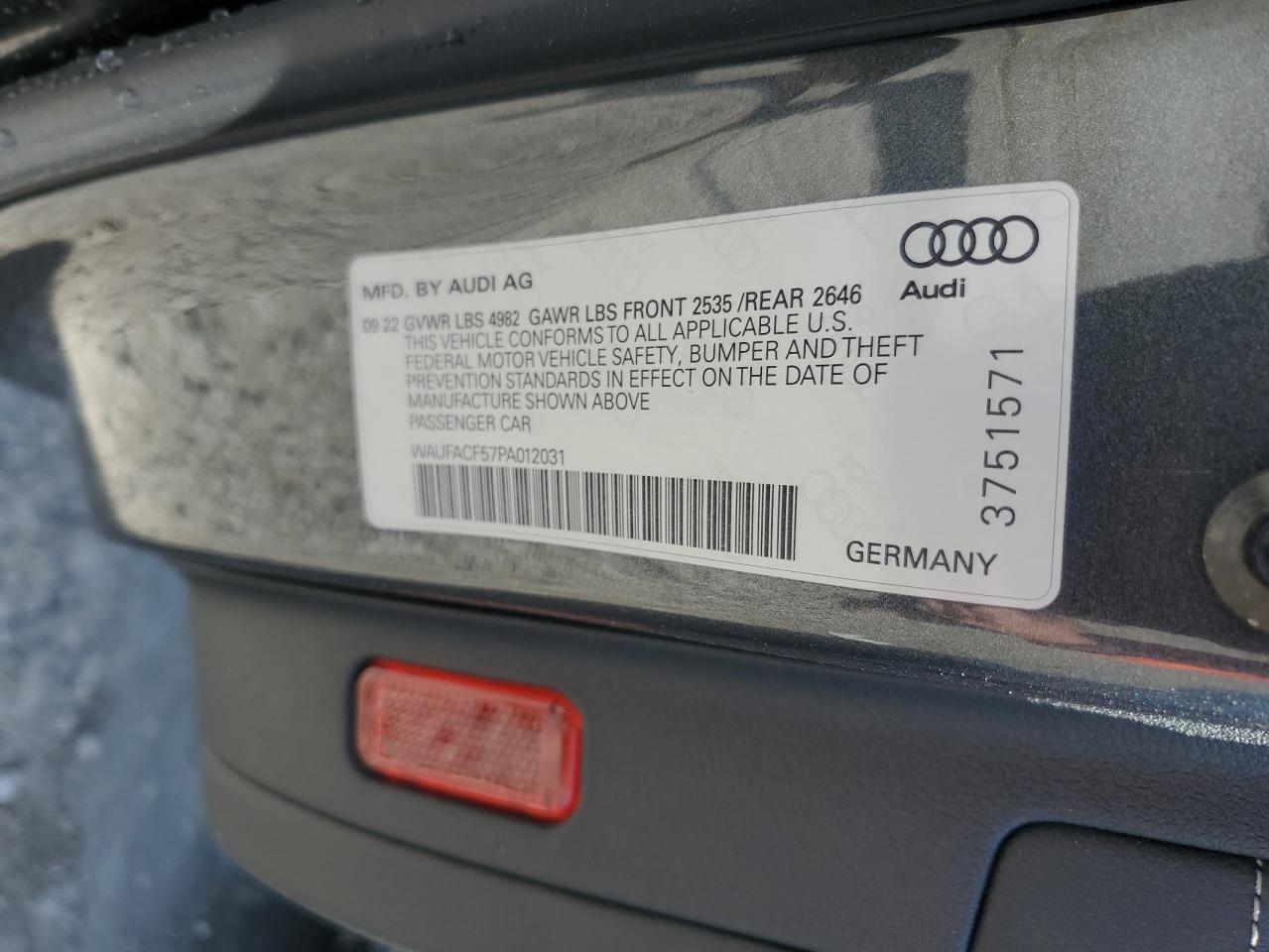 2023 Audi A5 VIN WAUFACF57PA012031 Copart auction photo, front end / side damage thumbnail 13