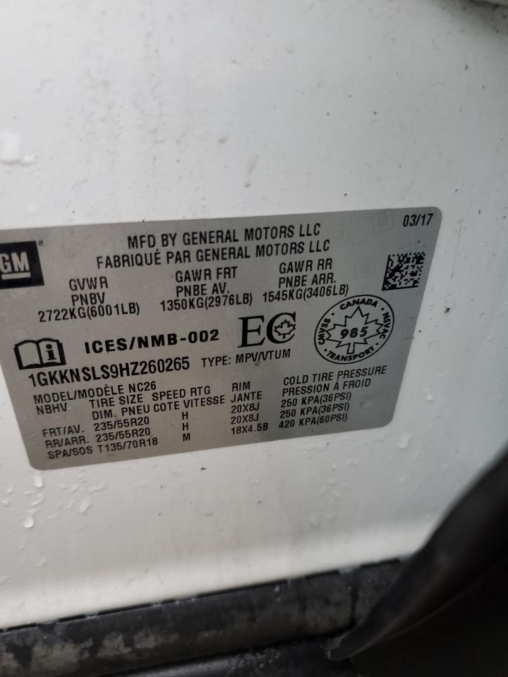 2017 GMC Acadia VIN 1GKKNSLS9HZ260265 Copart auction photo, rear end damage thumbnail 13