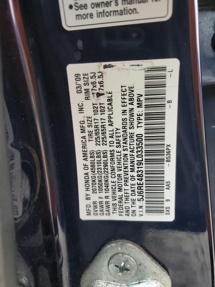 2009 Honda CR-V VIN 5J6RE48319L033500 Copart auction photo, rear end / minor dent/scratches damage thumbnail 16
