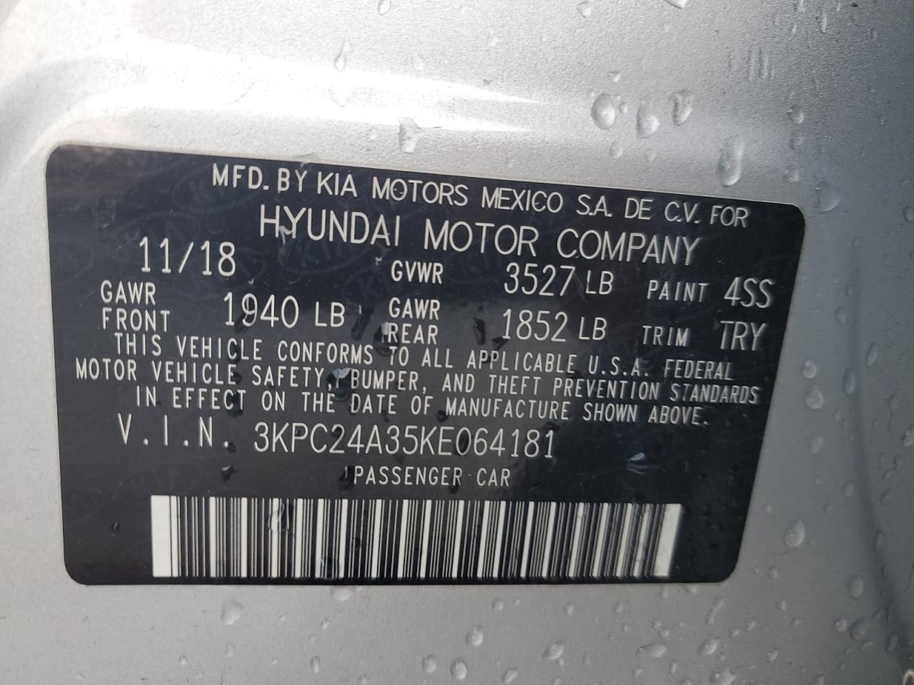 2019 Hyundai Accent VIN 3KPC24A35KE064181 Copart auction photo, front end damage thumbnail 12