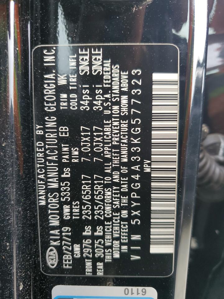 2019 KIA Sorento VIN 5XYPG4A33KG577323 Copart auction photo, front end / minor dent/scratches damage thumbnail 14