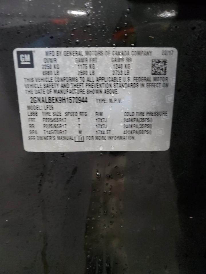 2017 Chevrolet Equinox VIN 2GNALBEK9H1570944 Copart auction photo, front end damage thumbnail 16
