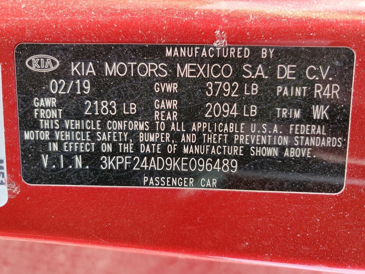 2019 KIA Forte VIN 3KPF24AD9KE096489 Copart auction photo, rear end damage thumbnail 14