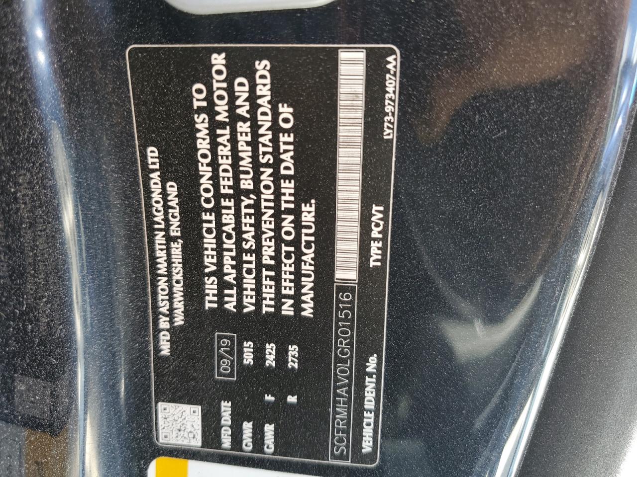 2020 Aston Martin DBS VIN SCFRMHAV0LGR01516 Copart auction photo, water/flood damage thumbnail 13