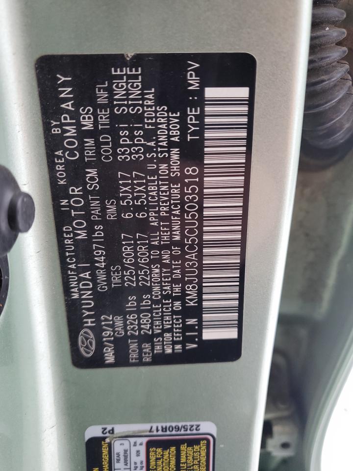 2012 Hyundai Tucson VIN KM8JU3AC5CU503518 Copart auction photo, front end damage thumbnail 13