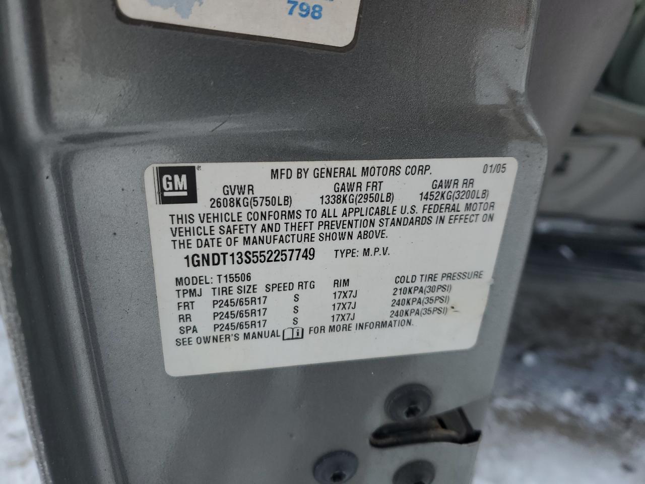 2005 Chevrolet TrailBlazer VIN 1GNDT13S552257749 Copart auction photo, water/flood damage thumbnail 15