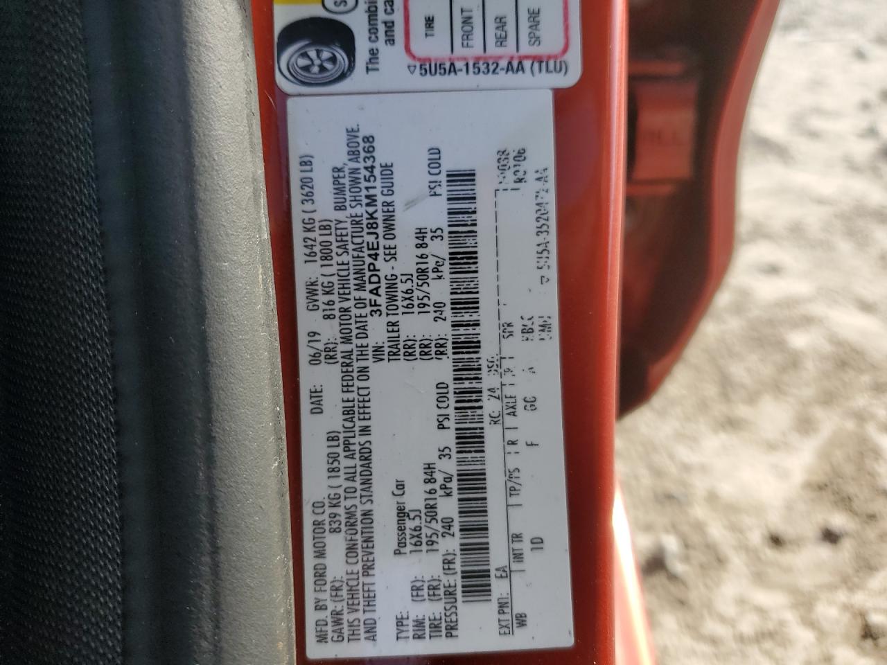 2019 Ford Fiesta VIN 3FADP4EJ8KM154368 Copart auction photo, minor dent/scratches damage thumbnail 12