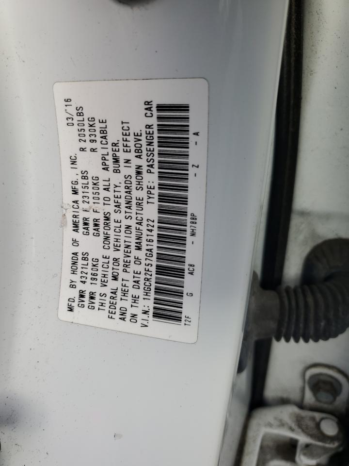 2016 Honda Accord VIN 1HGCR2F57GA161422 Copart auction photo, front end / side damage thumbnail 12