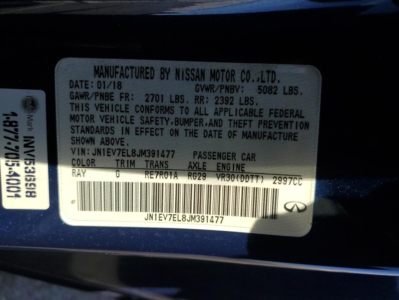 2018 Infiniti Q60 VIN JN1EV7EL8JM391477 Copart auction photo, all over damage thumbnail 12